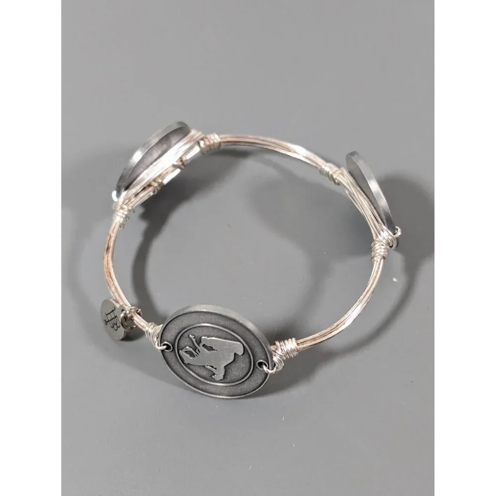 Bourbon‎ and Boweties Horse Equestrian Polo Bangle Bracelet 7.5 in Silver Tone